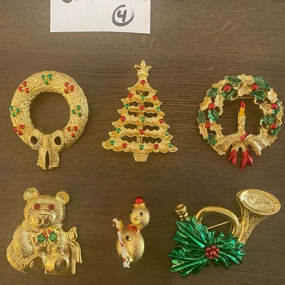 Lot of 6 Vintage Gerry’s Christmas Pin/Brooches Christmas Jewelry #3 - Picture 1 of 4